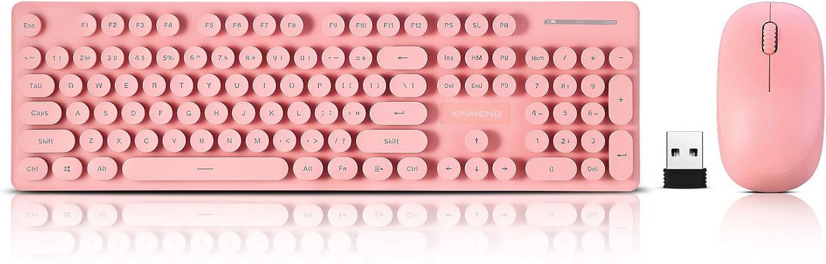 Wireless Keyboard and Mouse Combo, Full Size Compact Quiet Wireless Keyboard and Mouse Set 2.4G Ultra-Thin Sleek Design for Windows, Computer, Desktop, PC, Notebook, Laptop,Round Keys Pink