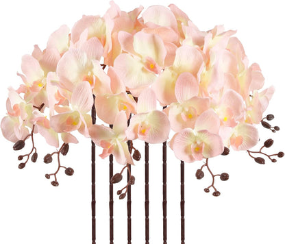 41.34" Orchid Artificial Flowers 6PCS Velvet Silk Faux Orchids Long Stem Artificial Flowers for Tall Vase for Home Wedding Party Decoration(Peach)