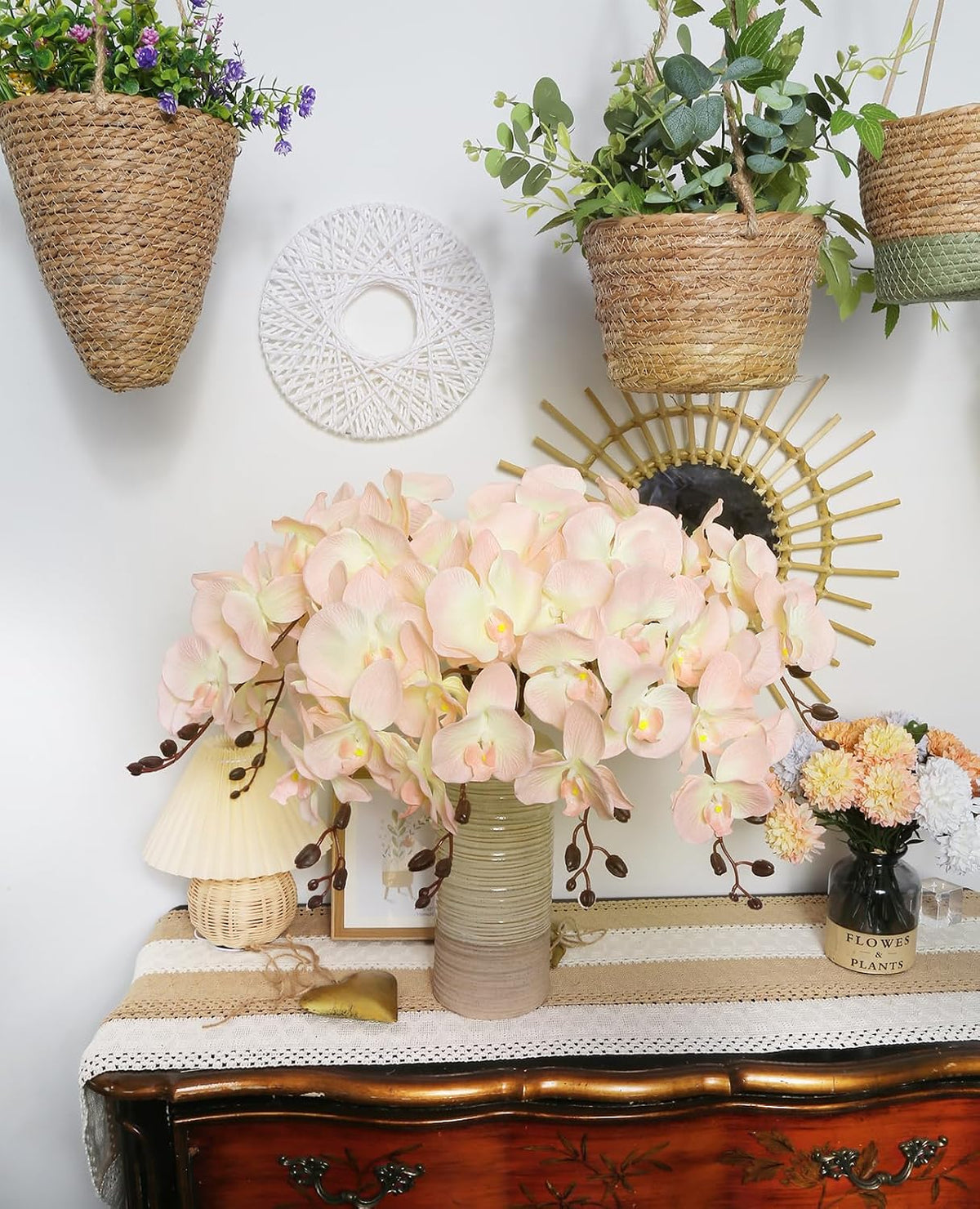 41.34" Orchid Artificial Flowers 6PCS Velvet Silk Faux Orchids Long Stem Artificial Flowers for Tall Vase for Home Wedding Party Decoration(Peach)