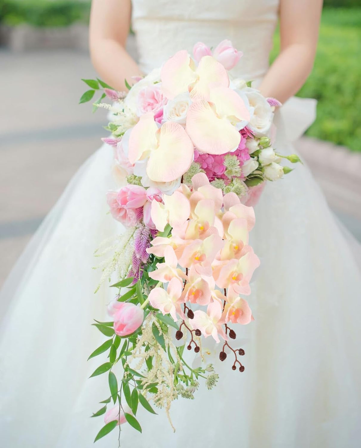 41.34" Orchid Artificial Flowers 6PCS Velvet Silk Faux Orchids Long Stem Artificial Flowers for Tall Vase for Home Wedding Party Decoration(Peach)