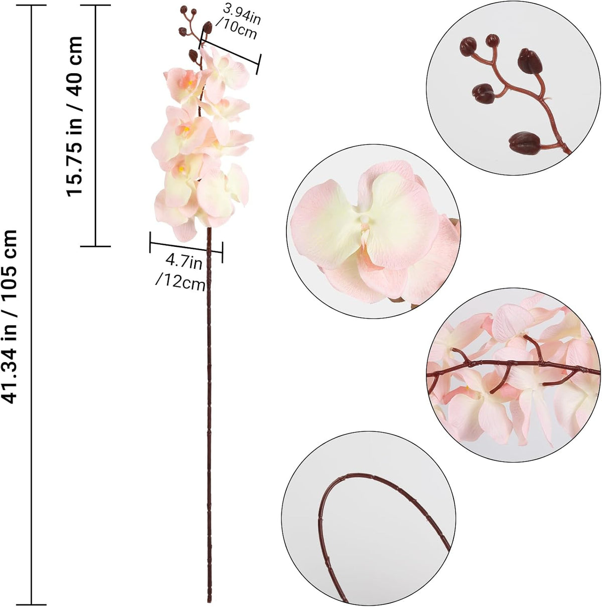 41.34" Orchid Artificial Flowers 6PCS Velvet Silk Faux Orchids Long Stem Artificial Flowers for Tall Vase for Home Wedding Party Decoration(Peach)