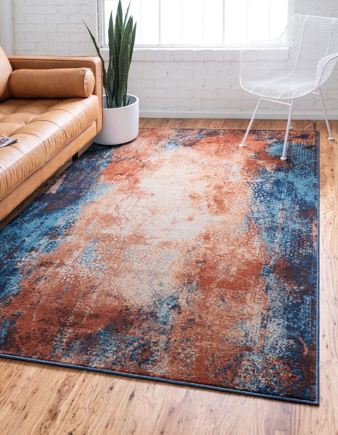 Mystic Collection Over-Dyed Abstract, Mid-Century Modern, Rustic Area Rug (4' 0 x 6' 0 Rectangular, Peach/ Beige)
