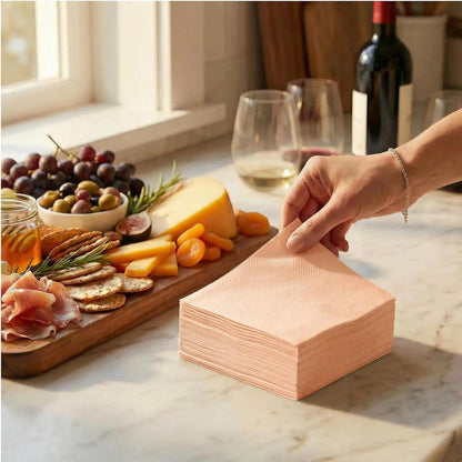Paper Cocktail Napkins - Linen-Like Disposable Beverage Bar Napkins 4.75" x 4.75" - Bulk Square Napkins - Ideal for Party or Wedding (Peach -100 Count)