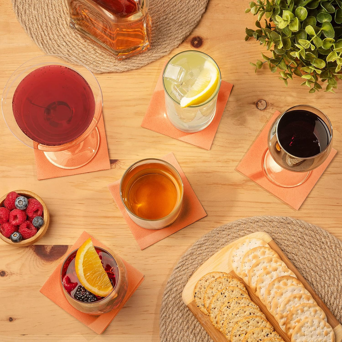 Paper Cocktail Napkins - Linen-Like Disposable Beverage Bar Napkins 4.75" x 4.75" - Bulk Square Napkins - Ideal for Party or Wedding (Peach -100 Count)