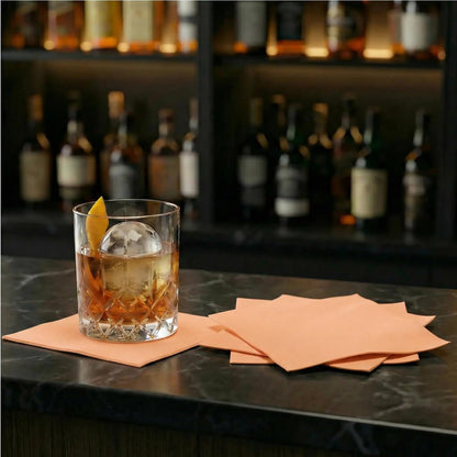 Paper Cocktail Napkins - Linen-Like Disposable Beverage Bar Napkins 4.75" x 4.75" - Bulk Square Napkins - Ideal for Party or Wedding (Peach -100 Count)