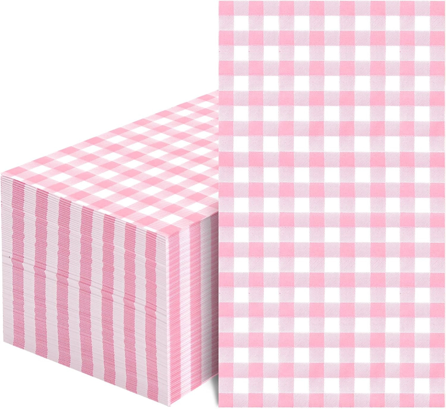 100 Pcs Pink Gingham Napkins Disposable - Pink and White Checkered Paper Napkins - Plaid Dinner Napkins for Girls Women Wedding Birthday Baby Shower Picnic Mother's Day Party Supplies
