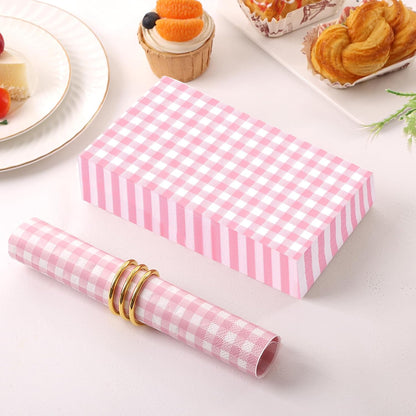 100 Pcs Pink Gingham Napkins Disposable - Pink and White Checkered Paper Napkins - Plaid Dinner Napkins for Girls Women Wedding Birthday Baby Shower Picnic Mother's Day Party Supplies