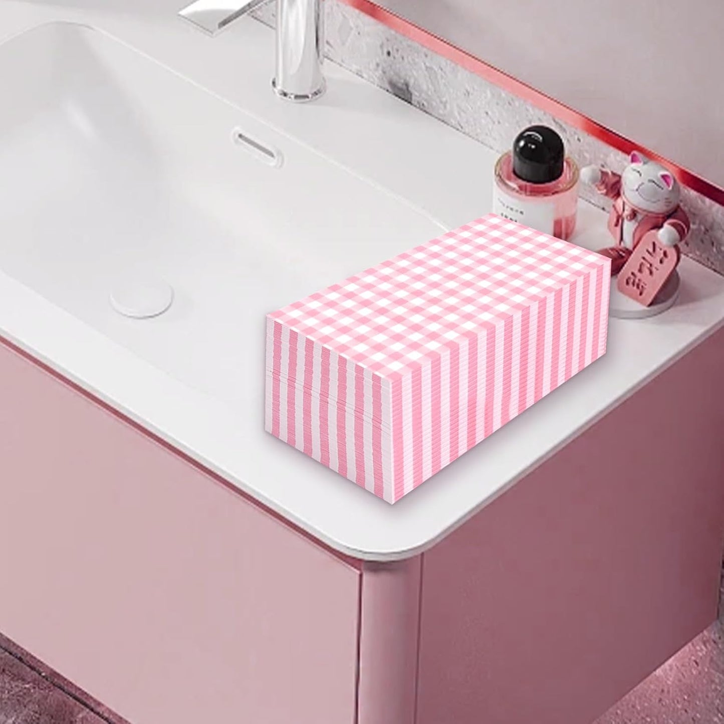 100 Pcs Pink Gingham Napkins Disposable - Pink and White Checkered Paper Napkins - Plaid Dinner Napkins for Girls Women Wedding Birthday Baby Shower Picnic Mother's Day Party Supplies