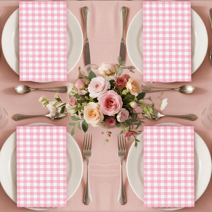 100 Pcs Pink Gingham Napkins Disposable - Pink and White Checkered Paper Napkins - Plaid Dinner Napkins for Girls Women Wedding Birthday Baby Shower Picnic Mother's Day Party Supplies