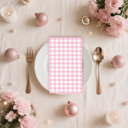 100 Pcs Pink Gingham Napkins Disposable - Pink and White Checkered Paper Napkins - Plaid Dinner Napkins for Girls Women Wedding Birthday Baby Shower Picnic Mother's Day Party Supplies