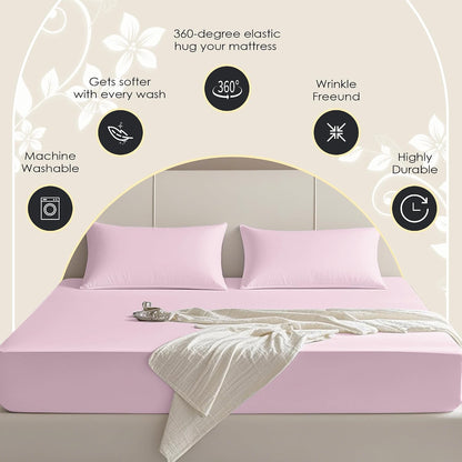 Full Fitted Sheet Only – Premium Hotel-Quality Fitted Sheet for Full Bed – Ultra Soft & Breathable Brushed Microfiber – Elegant Black Box Packaging (Pink)
