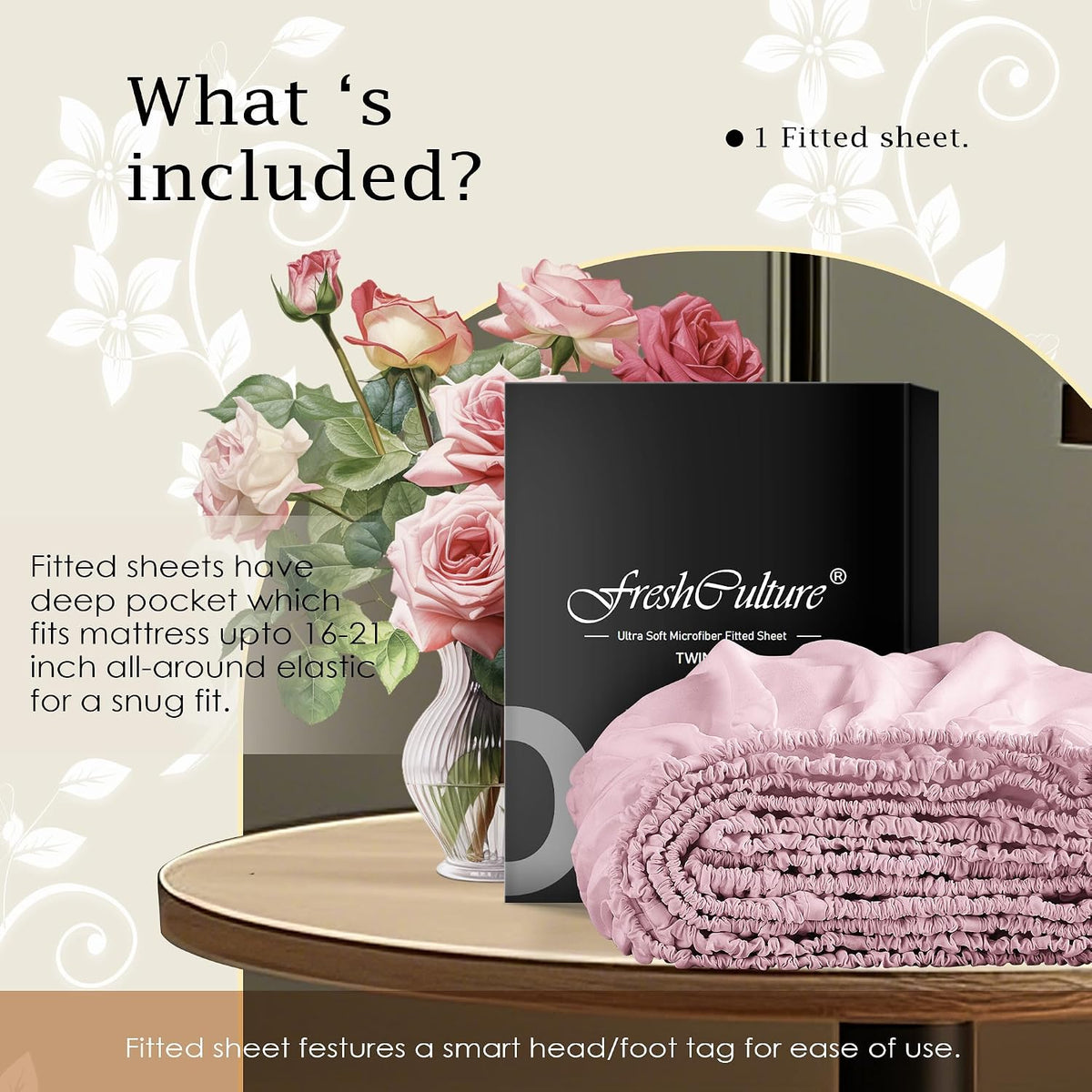Full Fitted Sheet Only – Premium Hotel-Quality Fitted Sheet for Full Bed – Ultra Soft & Breathable Brushed Microfiber – Elegant Black Box Packaging (Pink)