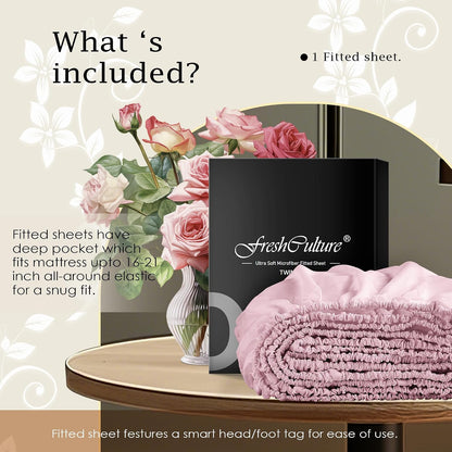 Full Fitted Sheet Only – Premium Hotel-Quality Fitted Sheet for Full Bed – Ultra Soft & Breathable Brushed Microfiber – Elegant Black Box Packaging (Pink)