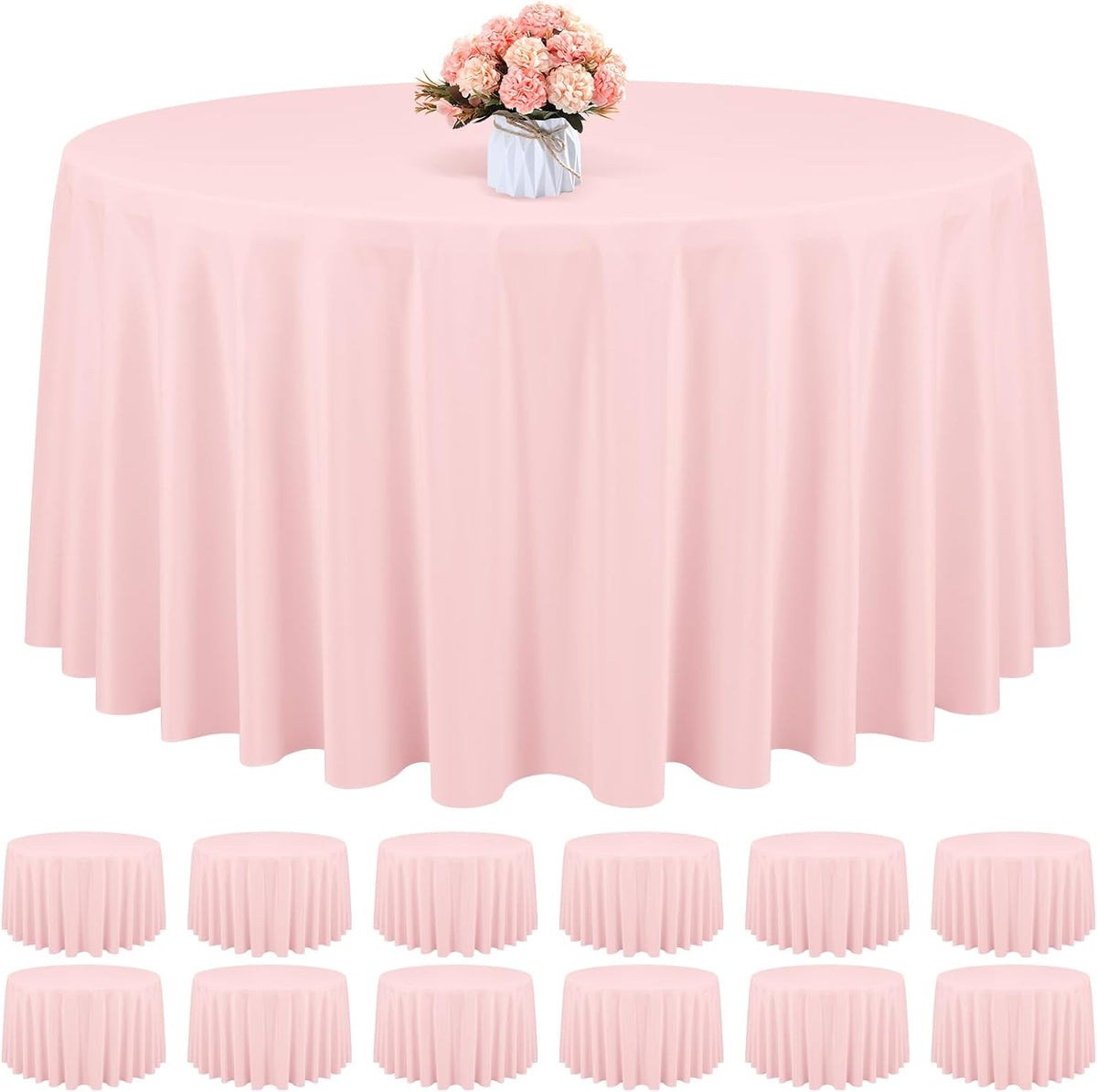 12 Packs 120 Inch Pink Round Polyester Tablecloths