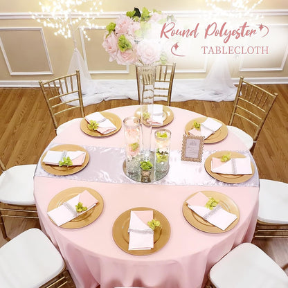 12 Packs 120 Inch Pink Round Polyester Tablecloths