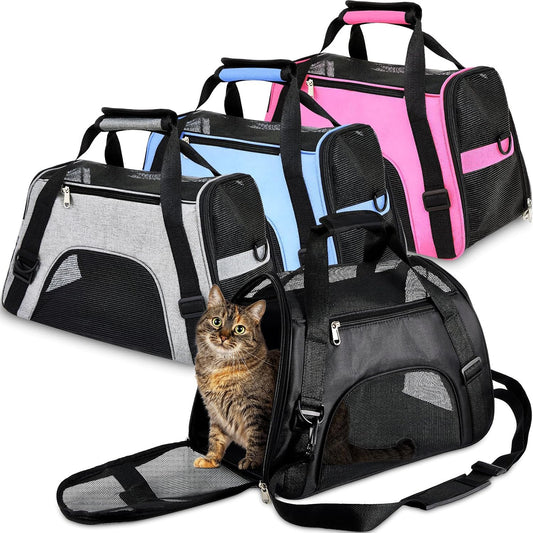 4 Pcs Cat Carrier Soft-Sided Pet Carrying Bag for Cat Under 13 Lbs, 16.9 x 11x 7.5 Inch, Portable Foldable Comfortable Bag for Small Pet Travel(Black, Gray, Pink, Blue)