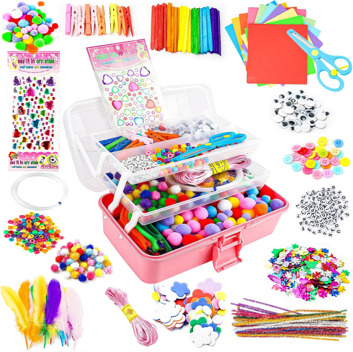 Craft Supplies for Kids, 1400+ PCS Crafts with Storage Box