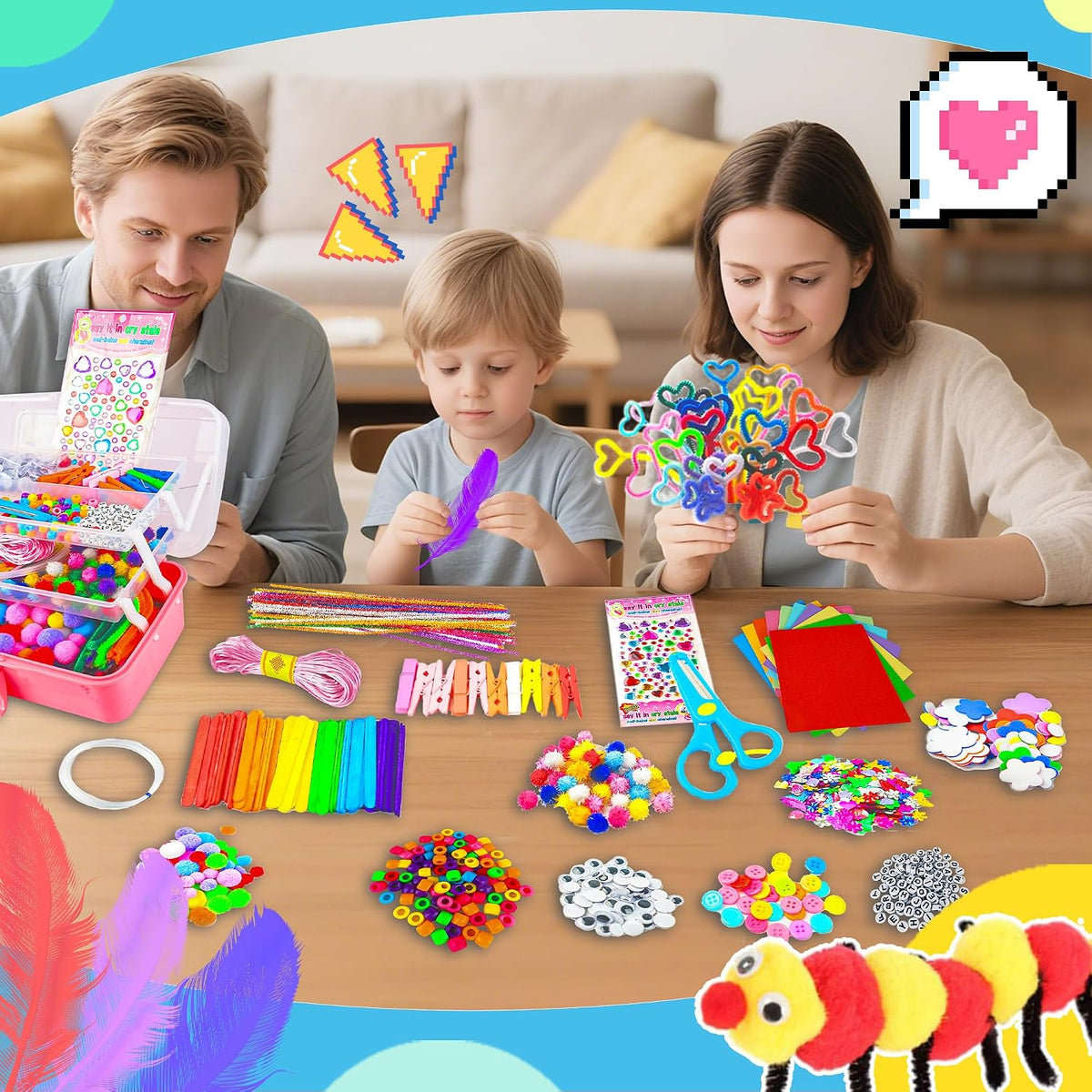 Craft Supplies for Kids, 1400+ PCS Crafts with Storage Box