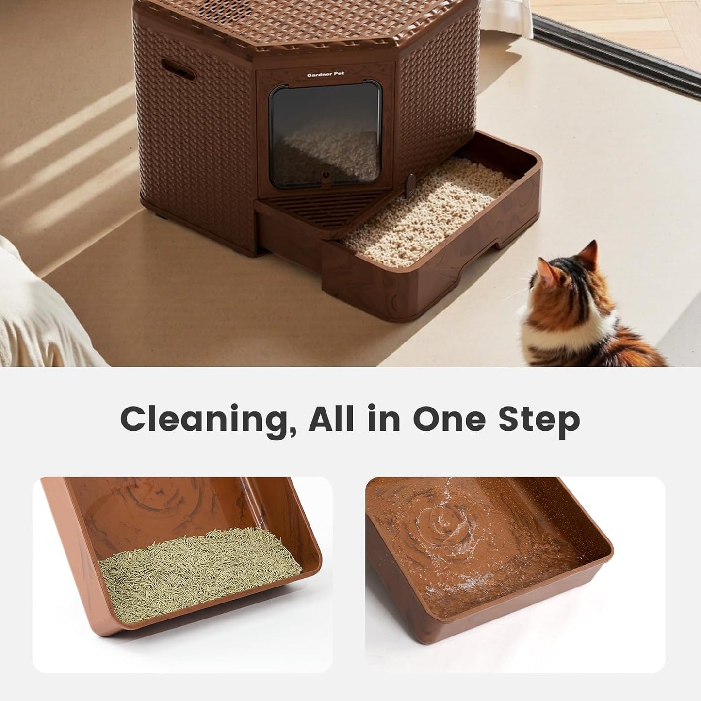 Gradner Pet Cat Litter Tray, Odour-Resistant Enclosed Cat Litter Box (Plastic Little Box)