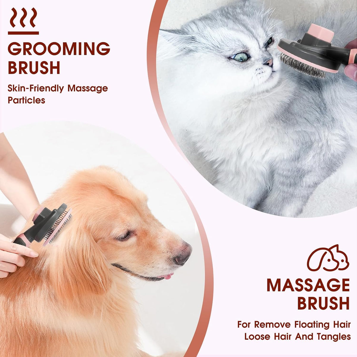 Pet Hair Brush, Cat Brush Self Cleaning Slicker Brush, Dog Brush for Shedding and Grooming, Pet Brush for Short and Long Haired Dogs Cats Rabbits, Removes Loose Undercoat & Tangled Hair (Pink)