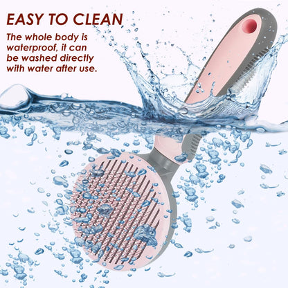 Pet Hair Brush, Cat Brush Self Cleaning Slicker Brush, Dog Brush for Shedding and Grooming, Pet Brush for Short and Long Haired Dogs Cats Rabbits, Removes Loose Undercoat & Tangled Hair (Pink)