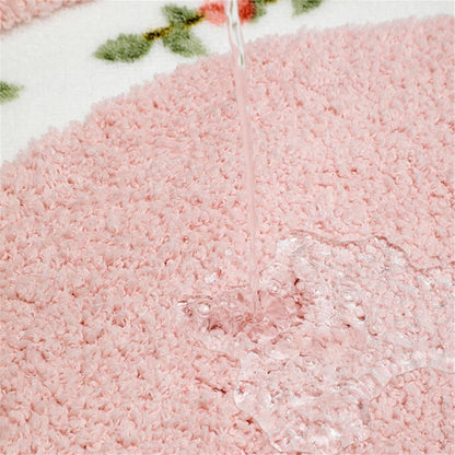 Heart Shaped Floral Rural Style Rug, Water Absorbent Bathroom Floor Mat, Shower Rug Bedroom Living Room Carpet (17.7x19.7inches, Pink)
