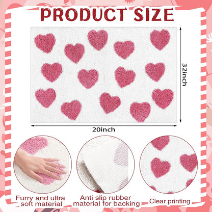 Heart Bath Mat 20 x 32 Inch Non Slip Absorbent, Pink