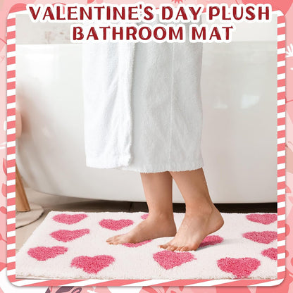 Heart Bath Mat 20 x 32 Inch Non Slip Absorbent, Pink