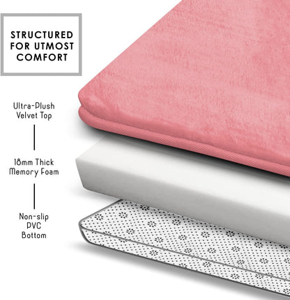 3 Piece Bathroom Rugs Bath Mat Set, Velvet Memory Foam Bath Mats for Bathroom - Non-Slip, PVC Backing Bath Rugs, Washable - Dries Quickly, Pink