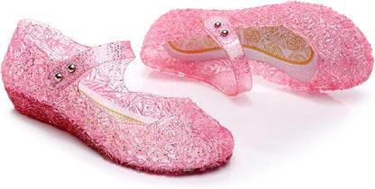 Jelly Shoes for Girls, Snow Queen Princess Birthday Sandals for Little Girls, Blue Toddler Glitter Sandals Size 9, Frozen Inspired Party Cosplay Costumes Dress Flats