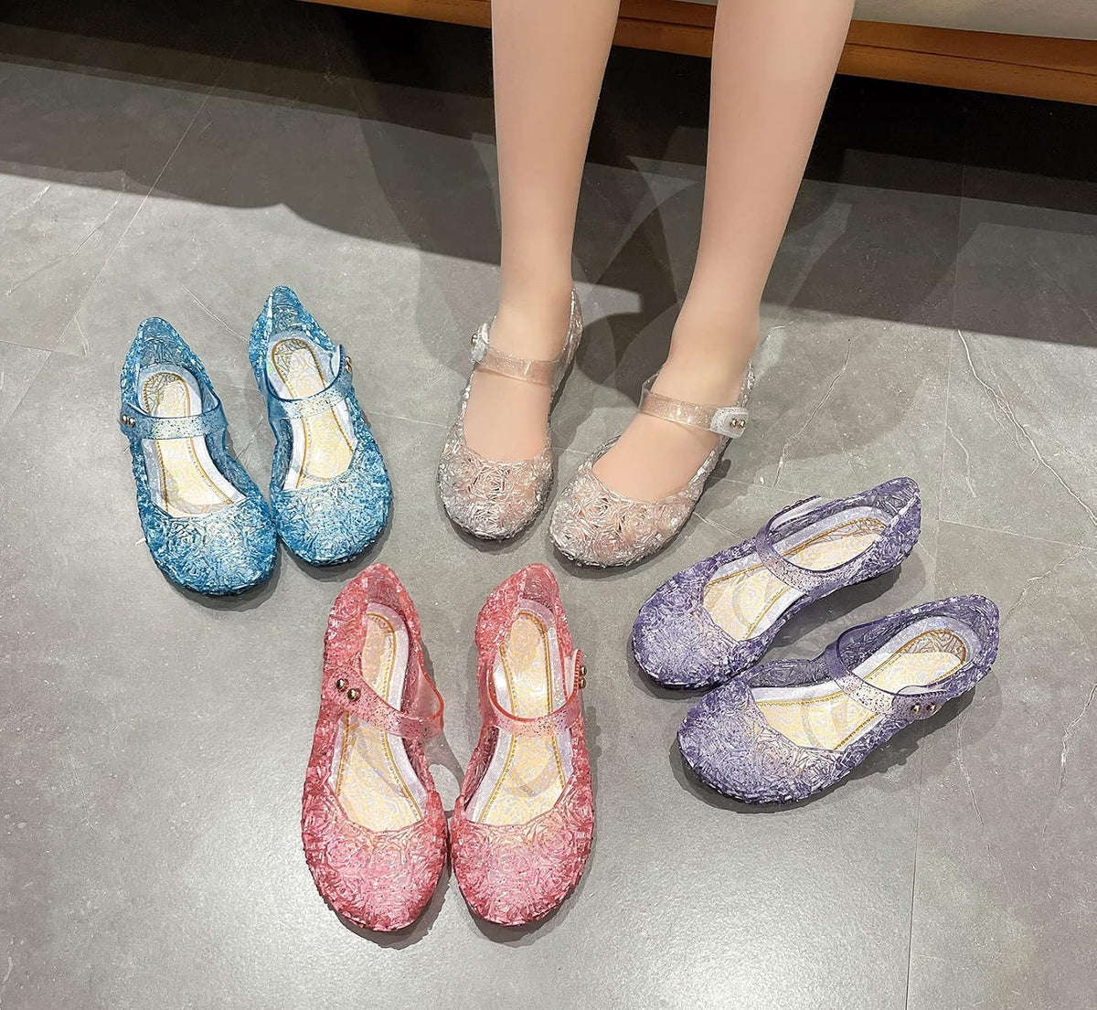 Jelly Shoes for Girls, Snow Queen Princess Birthday Sandals for Little Girls, Blue Toddler Glitter Sandals Size 9, Frozen Inspired Party Cosplay Costumes Dress Flats