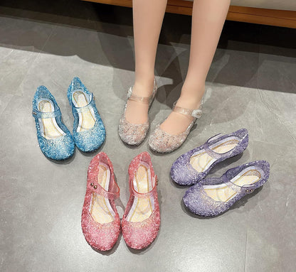 Jelly Shoes for Girls, Snow Queen Princess Birthday Sandals for Little Girls, Blue Toddler Glitter Sandals Size 9, Frozen Inspired Party Cosplay Costumes Dress Flats