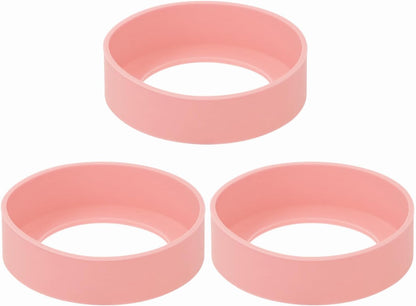 3pcs 6.5cm Silicon Protective Cup Mat Sleeve Heat-Resistant Bottle Holder Rubber Coaster Tumblers Protector Base Pad Non-Slip Bottom Cover Ring Accessories for Thermos (Light Pink)