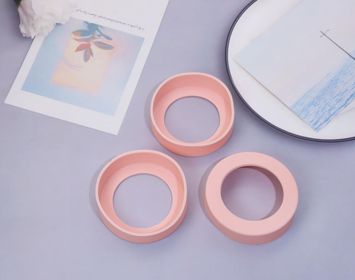 3pcs 6.5cm Silicon Protective Cup Mat Sleeve Heat-Resistant Bottle Holder Rubber Coaster Tumblers Protector Base Pad Non-Slip Bottom Cover Ring Accessories for Thermos (Light Pink)
