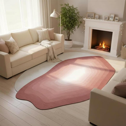 Modern Abstract Area Rug for Living Room Bedroom Irregular Shaped Rugs 2x3 Under Dining Room Table Neutral Blush Pink Gradient Layered Art Deco Carpet Soft Washable Anti Slip Mats Farmhouse Rugs