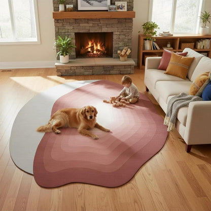 Modern Abstract Area Rug for Living Room Bedroom Irregular Shaped Rugs 2x3 Under Dining Room Table Neutral Blush Pink Gradient Layered Art Deco Carpet Soft Washable Anti Slip Mats Farmhouse Rugs