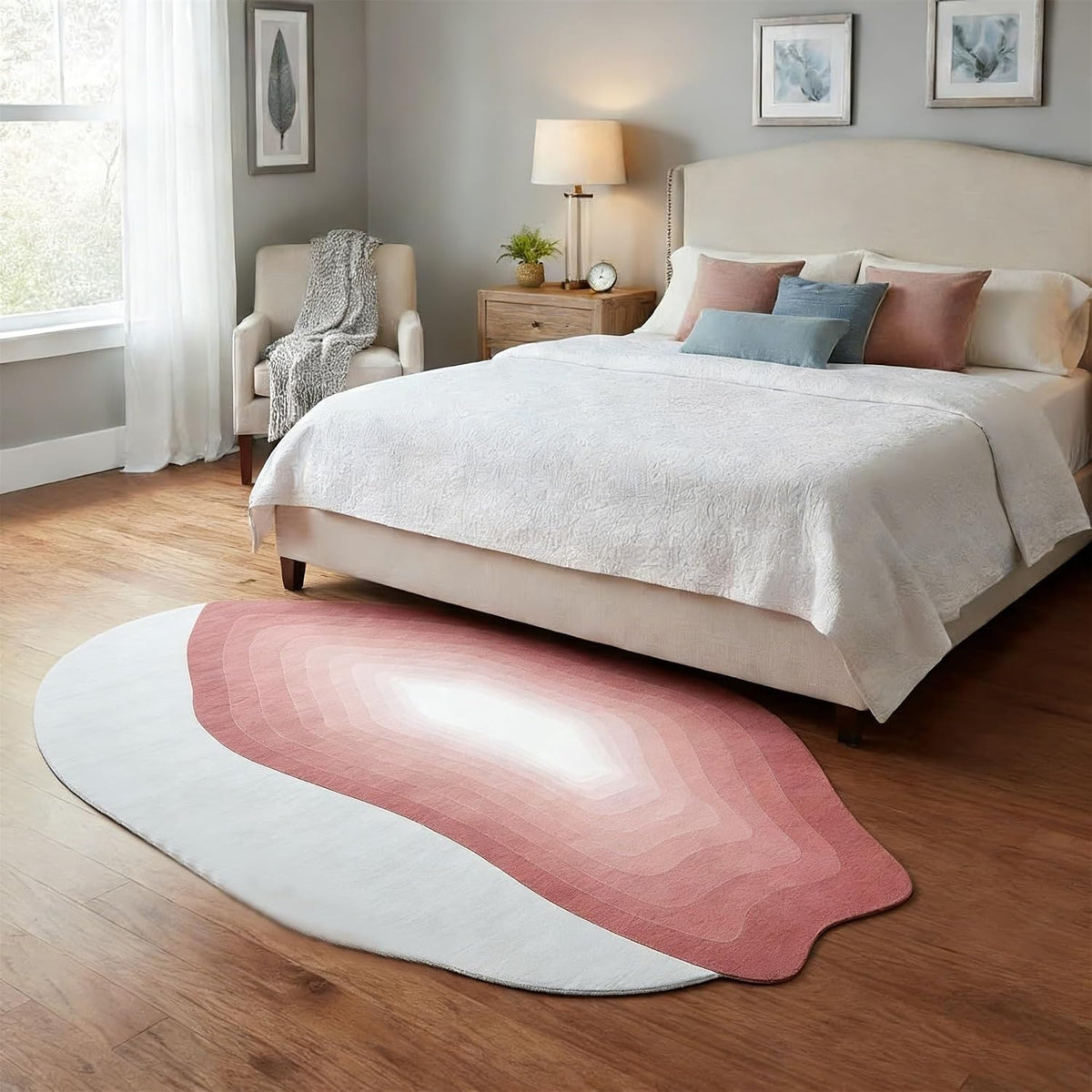 Modern Abstract Area Rug for Living Room Bedroom Irregular Shaped Rugs 2x3 Under Dining Room Table Neutral Blush Pink Gradient Layered Art Deco Carpet Soft Washable Anti Slip Mats Farmhouse Rugs