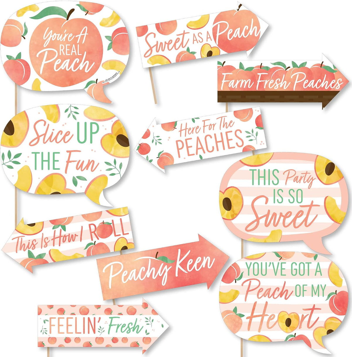 Funny Sweet as a Peach Photo Booth Prop Kit, DIY Setup - 10pc