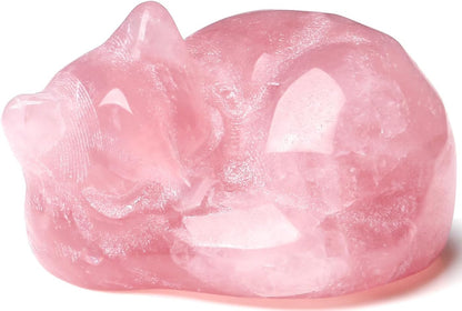 Rose Quartz Cat Decor Pink Gift Crystals Cat Stone Figurine