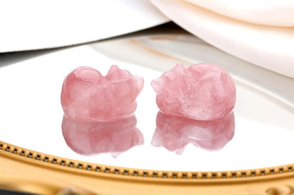 Rose Quartz Cat Decor Pink Gift Crystals Cat Stone Figurine