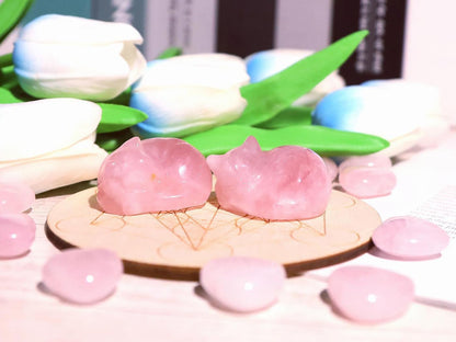 Rose Quartz Cat Decor Pink Gift Crystals Cat Stone Figurine