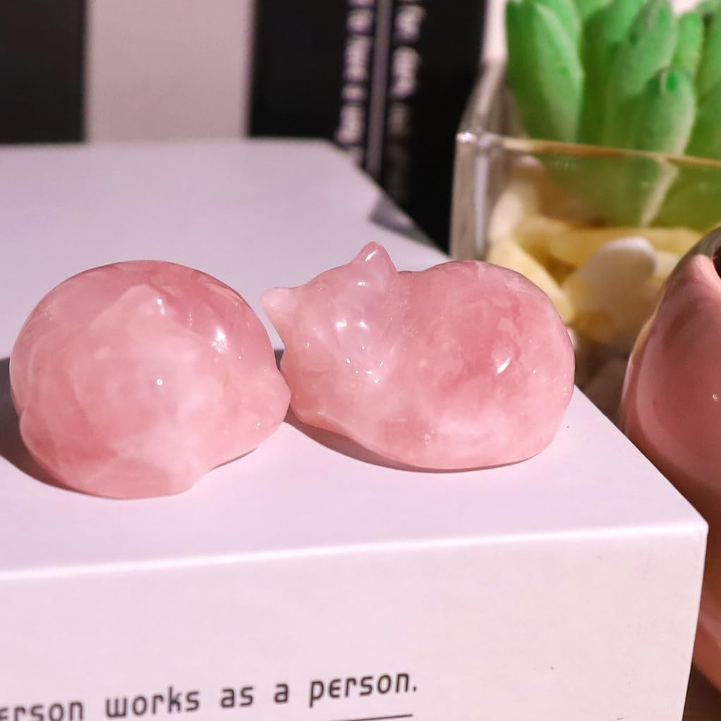 Rose Quartz Cat Decor Pink Gift Crystals Cat Stone Figurine