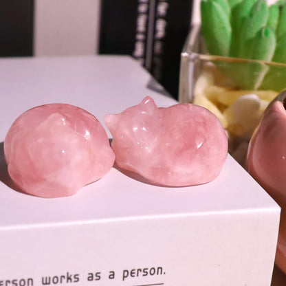Rose Quartz Cat Decor Pink Gift Crystals Cat Stone Figurine