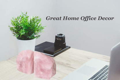 Rose Quartz Bookends Pink Crystal Decorative Book Ends Office Home Decor Small 1 Pair 2-3 Lbs
