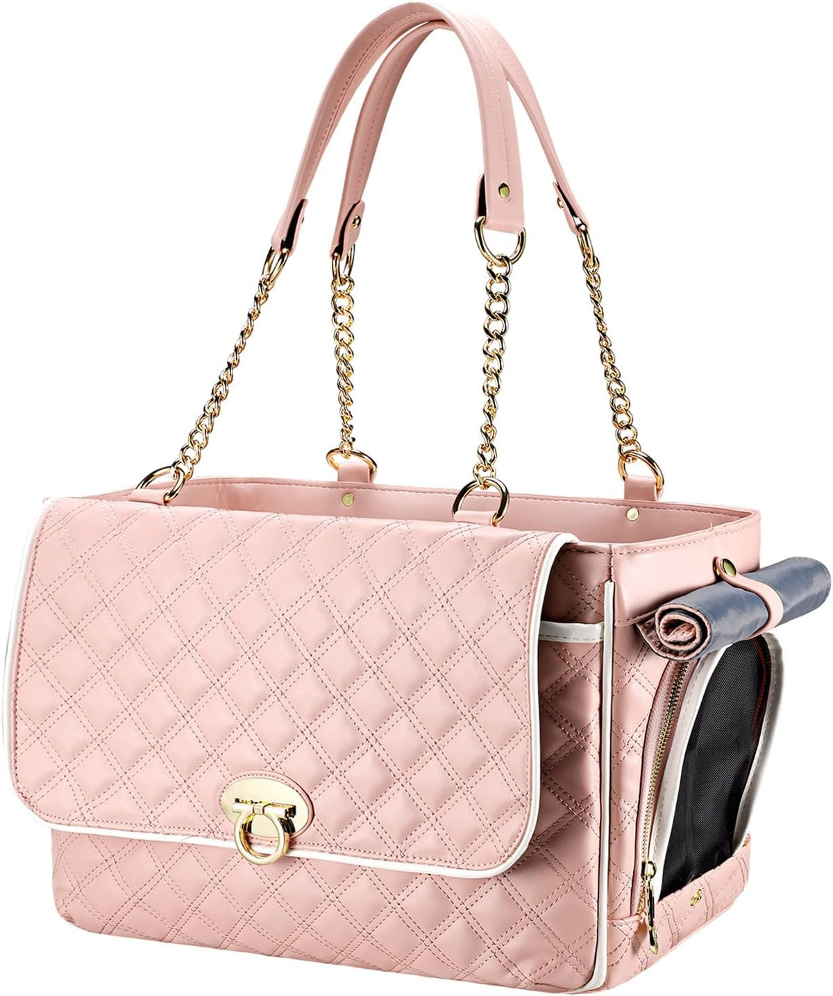 Fashion Dog Purse Carrier for Small Dogs with 2 Super-Large Pockets, Holds Up to 10lbs PU Leather Pet, Cat Carrier, Airline Approved Puppy Purse for Travel (Pink, Small Size)