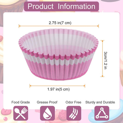 100 Count Cupcake Liners Pink White Cupcake Cups Standard Size Muffins Liners Papers Baking Cups Wrappers Greaseproof for Party Wedding Birthday