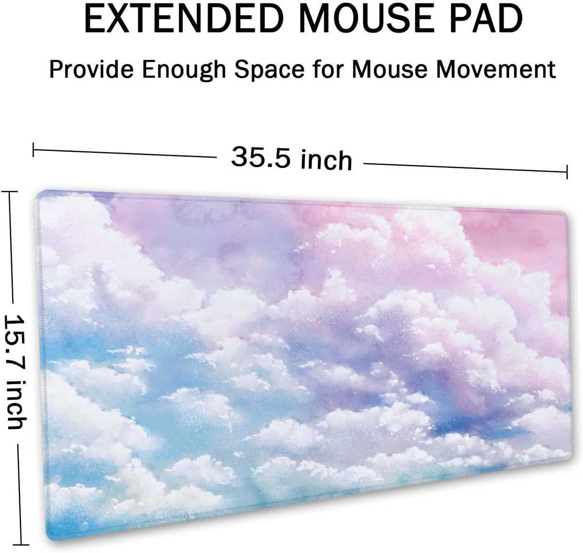 Watercolor Pastel Sky Desk Mat, Cloud and Pink Sky Extended Mouse Pad, XXL Gaming Mouse Pad, 35.5x15.7inch