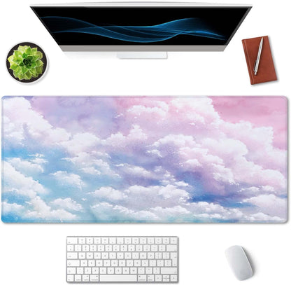 Watercolor Pastel Sky Desk Mat, Cloud and Pink Sky Extended Mouse Pad, XXL Gaming Mouse Pad, 35.5x15.7inch