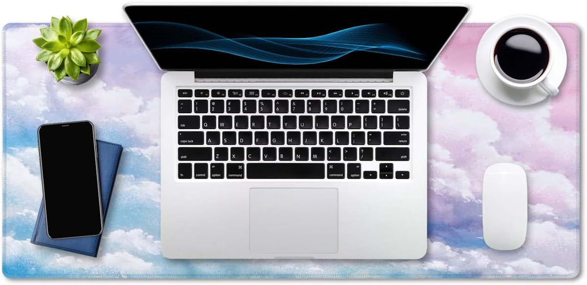 Watercolor Pastel Sky Desk Mat, Cloud and Pink Sky Extended Mouse Pad, XXL Gaming Mouse Pad, 35.5x15.7inch