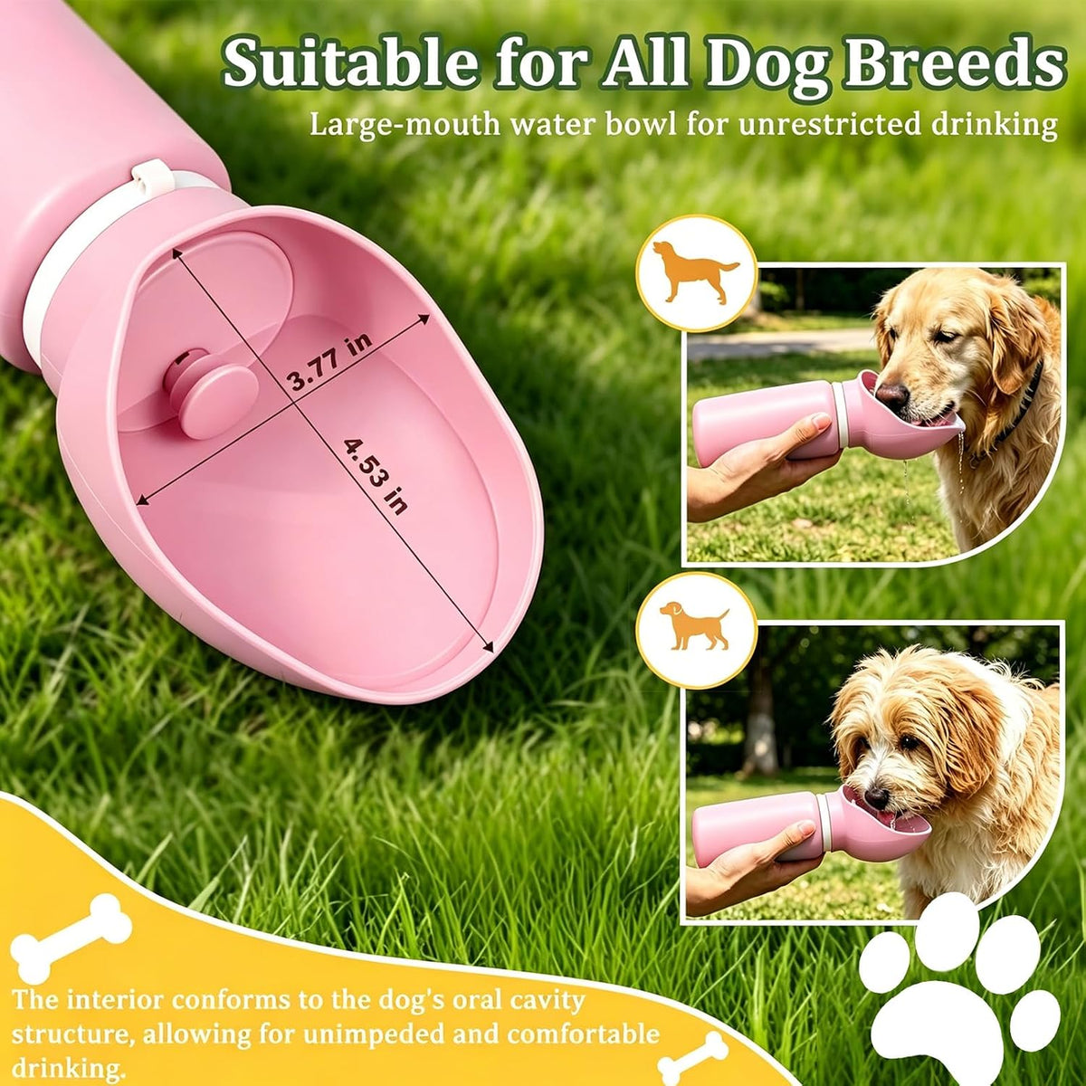 2 in 1 Foldable Dog Water Bottle, Leakproof Portable Pet Dispenser, Pink